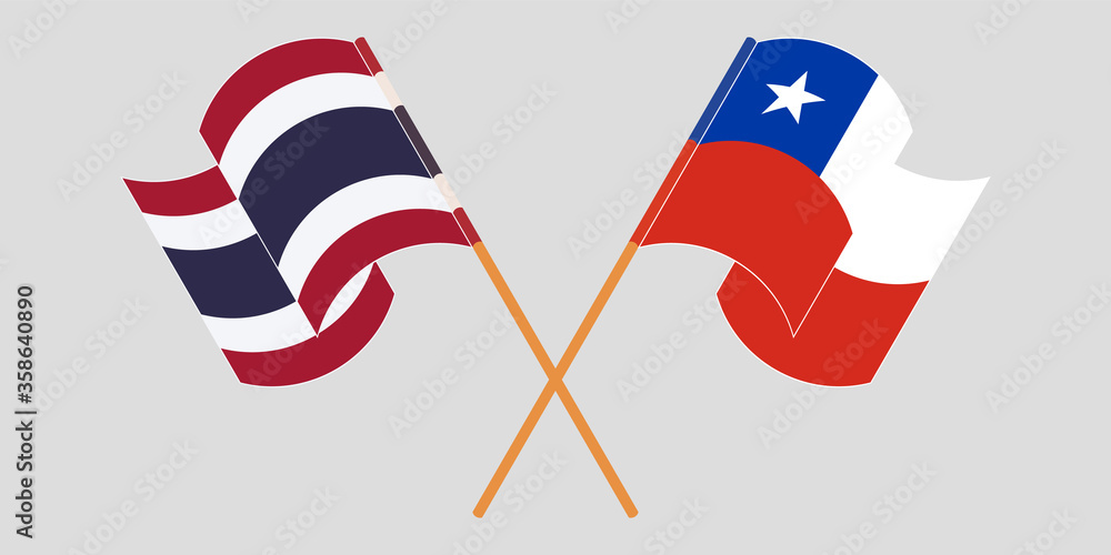 Crossed and waving flags of Chile and Thailand Crossed and waving flags of Chile and Thailand