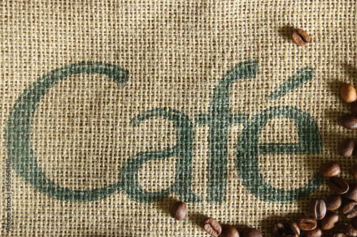 cafe inscription on the bag textile. cafe concept coffee. backgronud photo