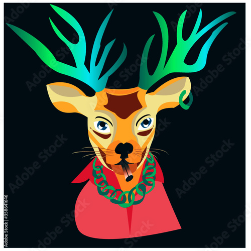 Deer in a shirt with an earring and a chain