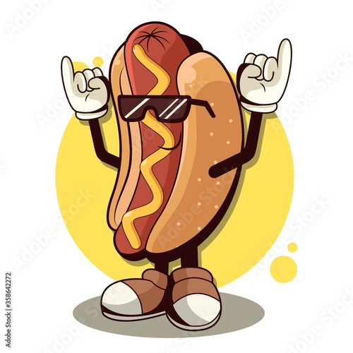 cool hotdog with eyeglasses vector illustration for mascot and icon