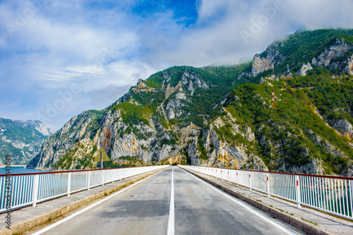 It's Bridge over the Piva lake, mountains in Montengro