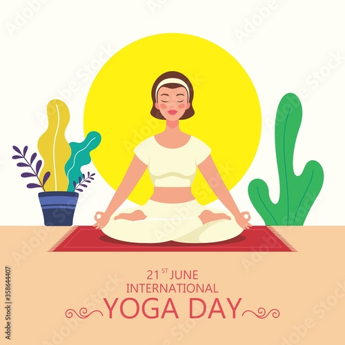 Young girl doing padmasana yoga exercise for International Yoga Day on 21st June.
Vector illustration of a character doing yoga.