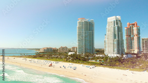Miami Beach on a bright sunny day, aerial view