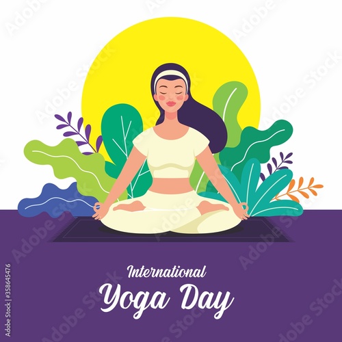Young women doing padmasana yoga exercise for International Yoga Day on 21st June.
Vector illustration of a character doing yoga. indian traditional yoga.