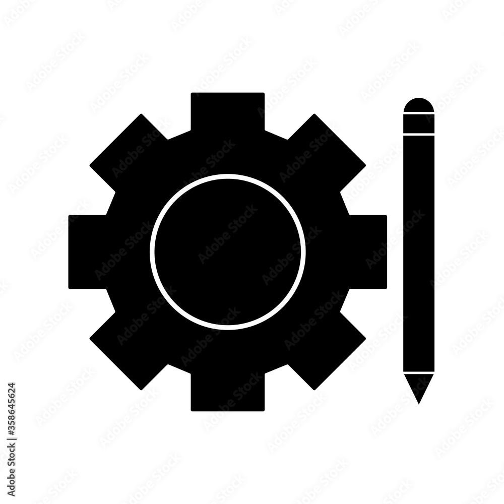 gear and pencil silhouette style icon design, Innovation idea and creativity theme Vector illustration