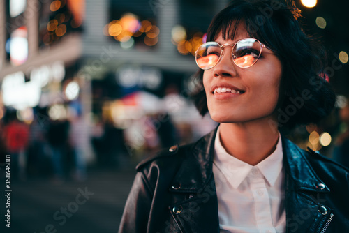Photography Carefree brunette young woman with short haircut in stylish eyewear for eyes pro