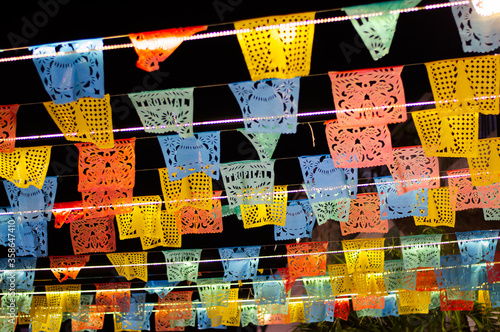 Beautiful paper decoration of the fifth avenue in Playa del Carmen