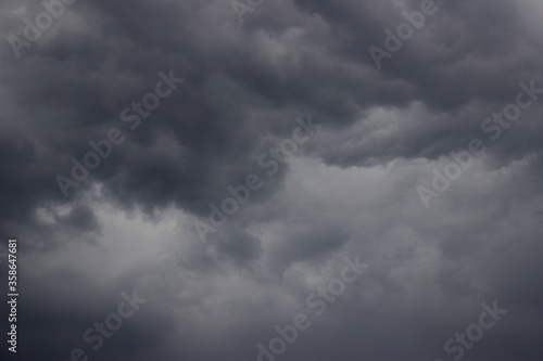 Blurry image of cloudy sky. Blue sky and dark clouds. Colorful nature background. 