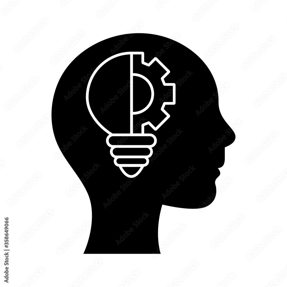 human head with light bulb and gear silhouette style icon design, Innovation idea and creativity theme Vector illustration human head with light bulb and gear silhouette style icon design, Innovation idea and creativity theme Vector illustration