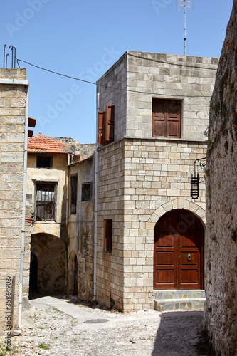 Street in ancient greek town, Rhodes Island, Greece © Brunbjorn