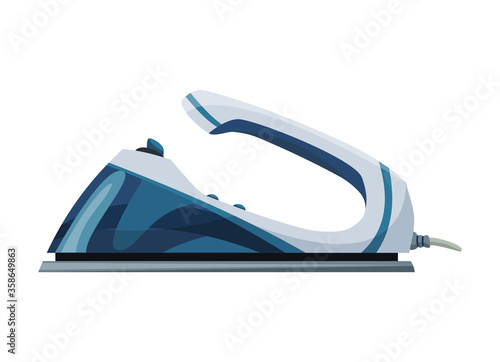 Iron steamer. Smoothing iron. Vector iron. Ironing electric household appliance. Steamer for laundry housework