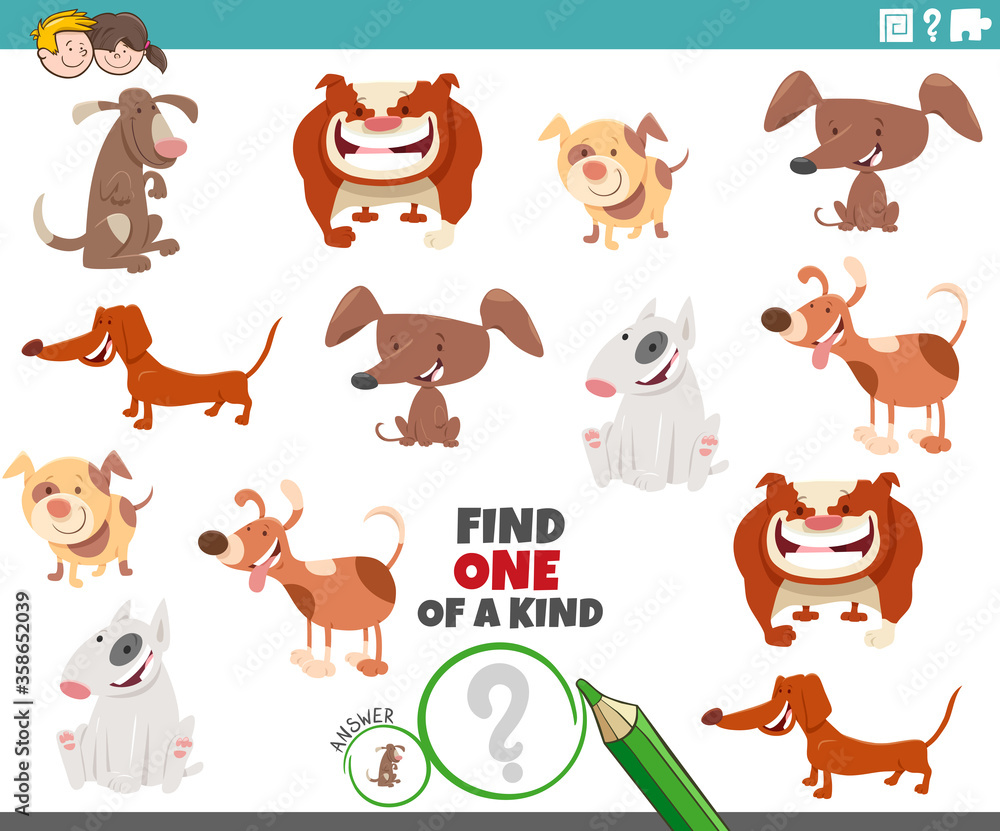 one of a kind game for kids with dogs and puppies