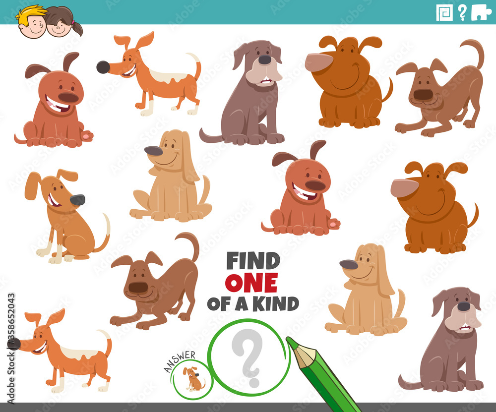 Fototapeta premium one of a kind game for children with comic dogs