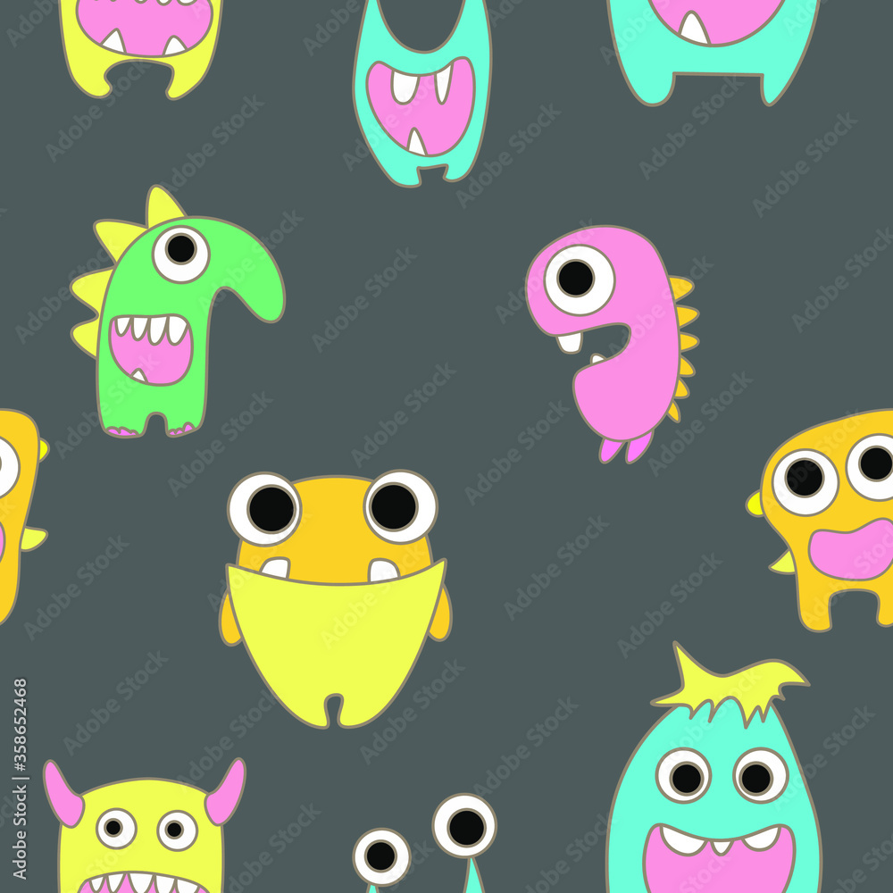 seamless pattern with monsters vector illustration