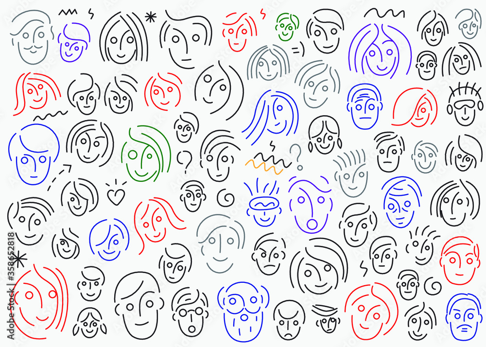 faces of people - thin line icon set faces of people - thin line icon set