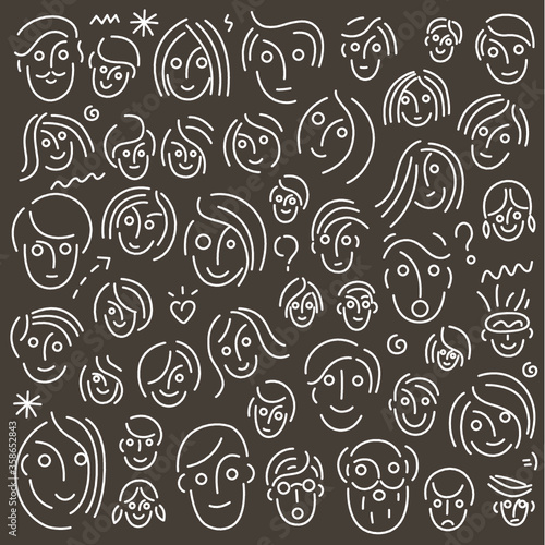 faces of people - thin line icon set