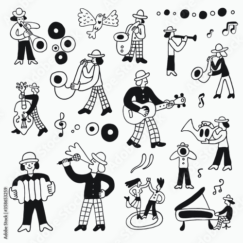 musicians hand draw doodle set
