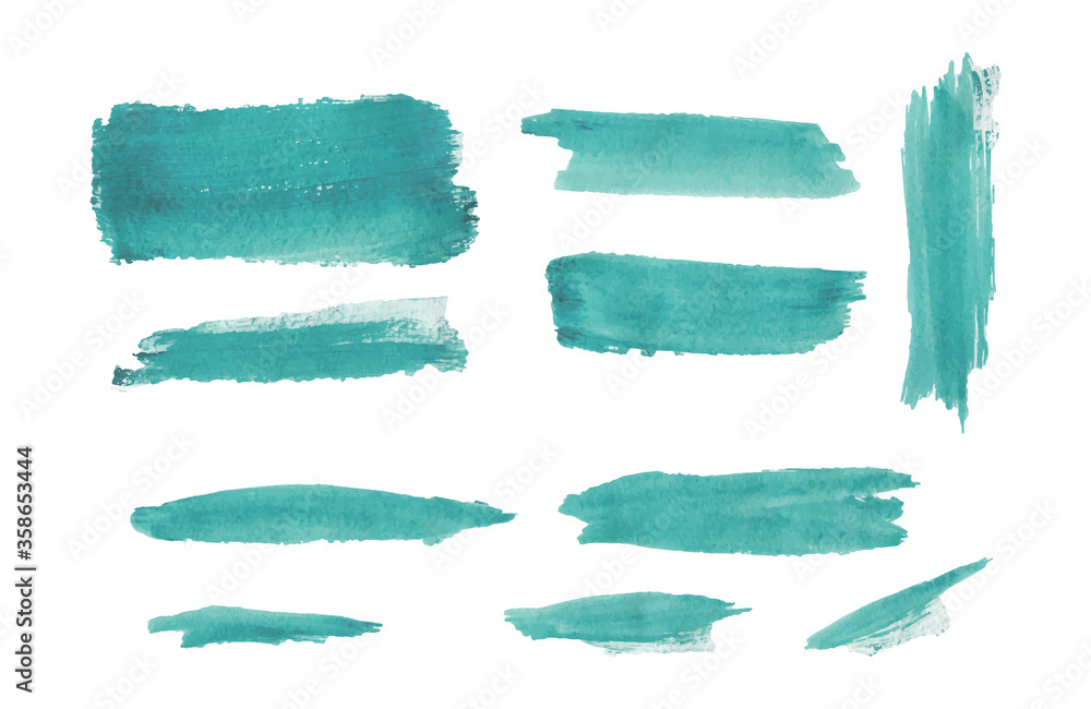 Set green watercolor brush stroke texture. Set green watercolor brush stroke texture.