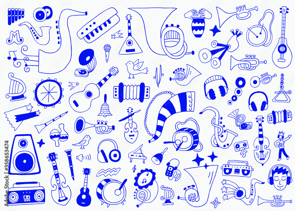 musical instruments doodle set
