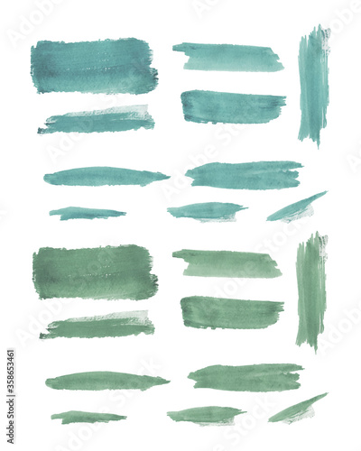 Set green watercolor brush stroke texture.