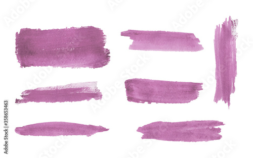 Set pink watercolor brush stroke texture. 