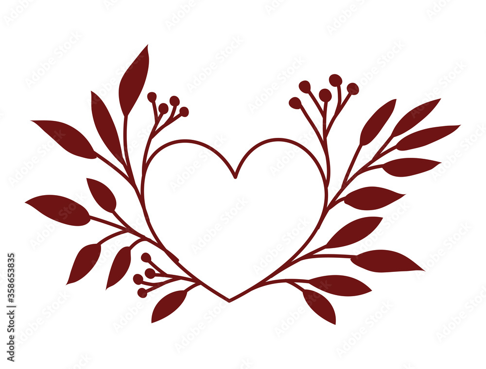 Heart with leaves design of love passion and romantic theme Vector illustration