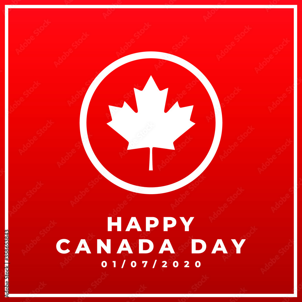 Happy Canada day 01/07/2020 modern banner, sign, design concept with white text and white maple leaf on a red background. Happy Canada day 01/07/2020 modern banner, sign, design concept with white text and white maple leaf on a red background.
