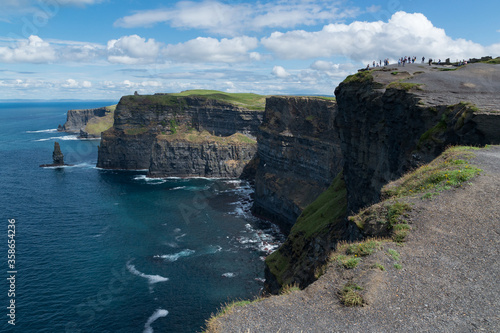View of the world famous Cliffs of Moher in county Clare Ireland. Scenic Irish nature landmark along the wild atlantic way.