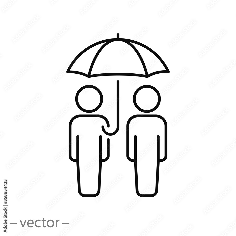 people stand under umbrella icon, couple person together, insurance family health, thin line symbol on a white background - editable stroke vector illustration eps10 people stand under umbrella icon, couple person together, insurance family health, thin line symbol on a white background - editable stroke vector illustration eps10