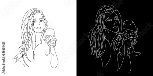 woman beauty minimalist, vector stock one line illustration 