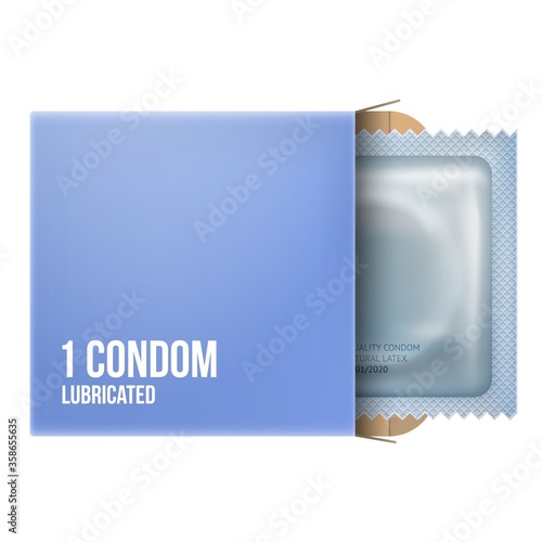 Condom in package on white or transparent background.
