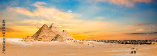 The Great Pyramids of Giza, Egypt at sunset