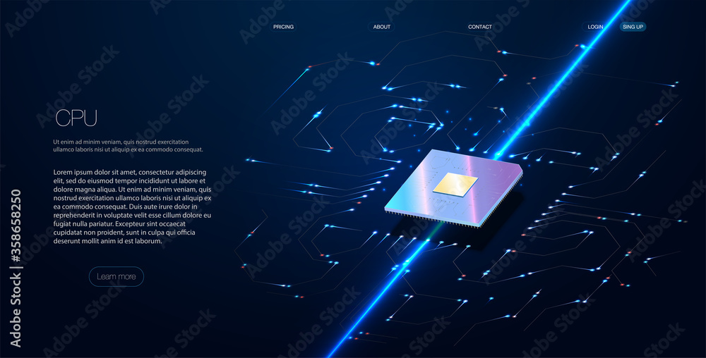 Quantum computer, large data processing, database concept.CPU isometric ...