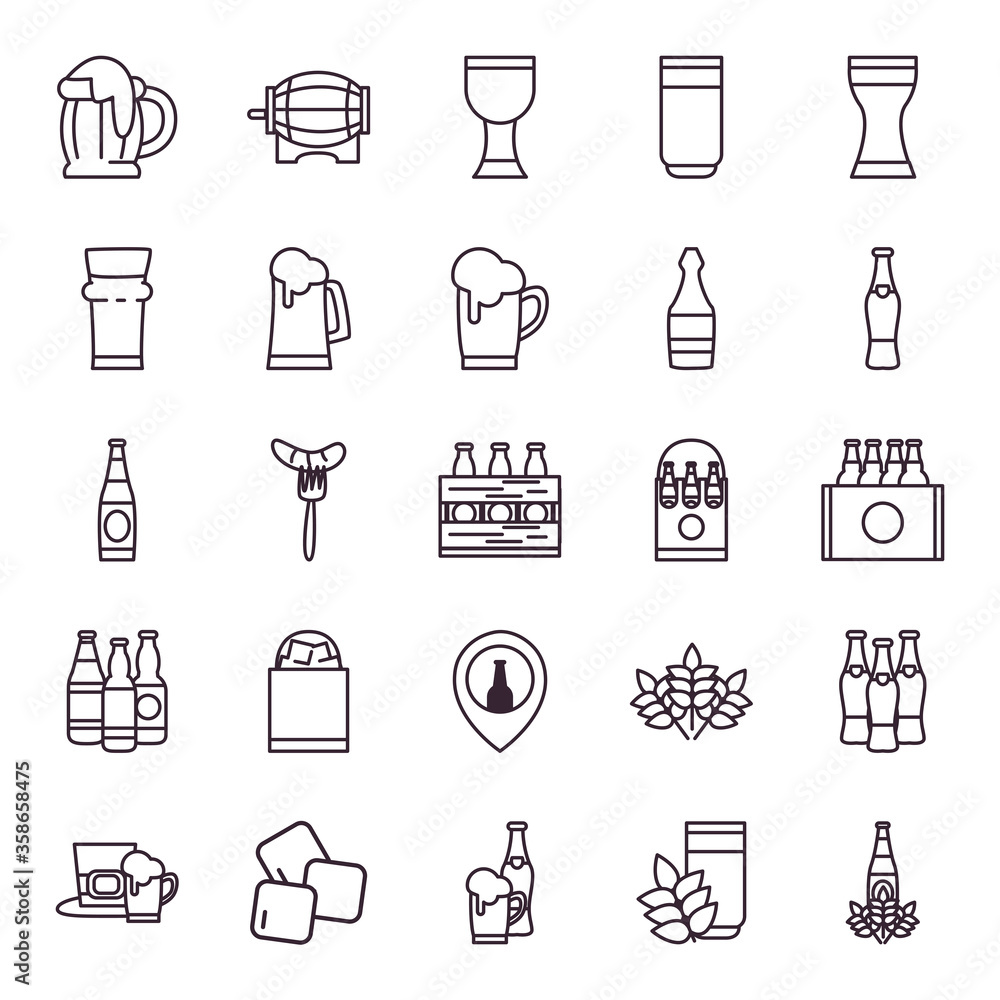 Beer festival line style icon set vector design Beer festival line style icon set vector design