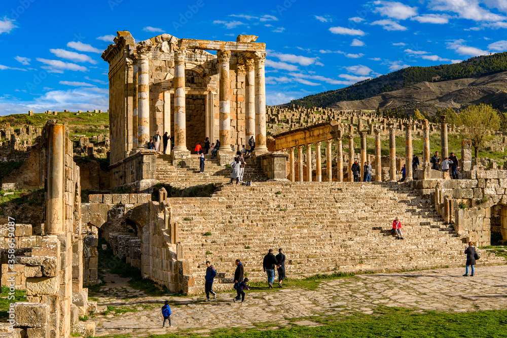 Djemila, the archaeological zone of the well preserved Berber-Roman ruins in North Africa, Algeria. UNESCO World Heritage Site