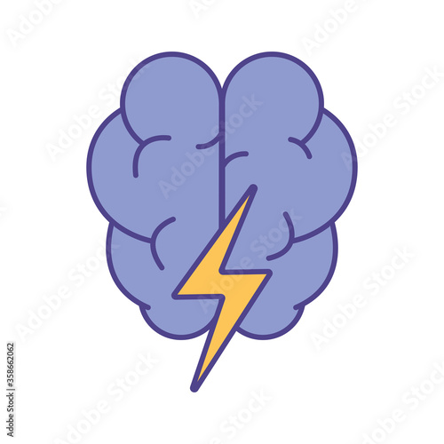 brain with thunder line and fill style icon design, Innovation idea and creativity theme Vector illustration