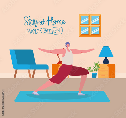 Man cartoon doing exercise design of Stay at home and activities theme Vector illustration