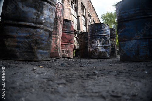 old rusty oil barrels