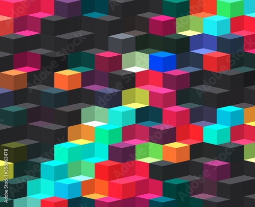 red magenta orange cyan blue geometric shapes abstract background 3D illustration