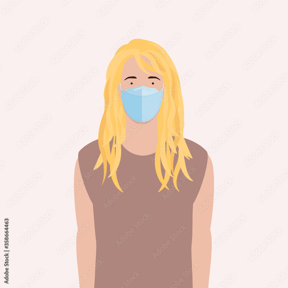 White Woman Wearing Face Mask Protecting From Germs and Virus Vector Illustration Background White Woman Wearing Face Mask Protecting From Germs and Virus Vector Illustration Background