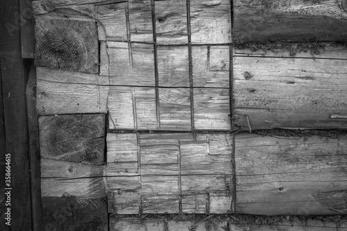 Texture of a chopped bath, black and white photo
