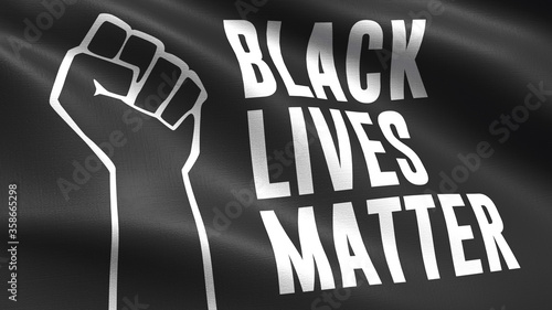 Black Lives Matter Cloth Flag, with waving fabric texture	
