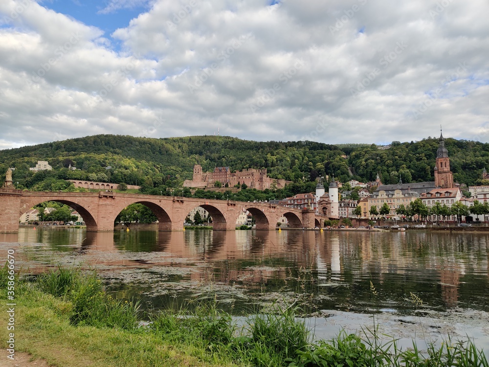 Heidelberg old bridge with the castle of heidelberg in the background