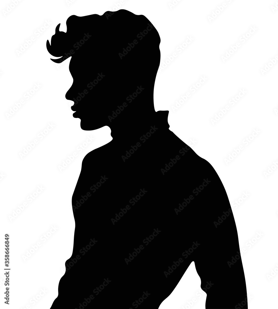 male profile picture, silhouette. Of the page. Profile, black illustration, fashion and business	