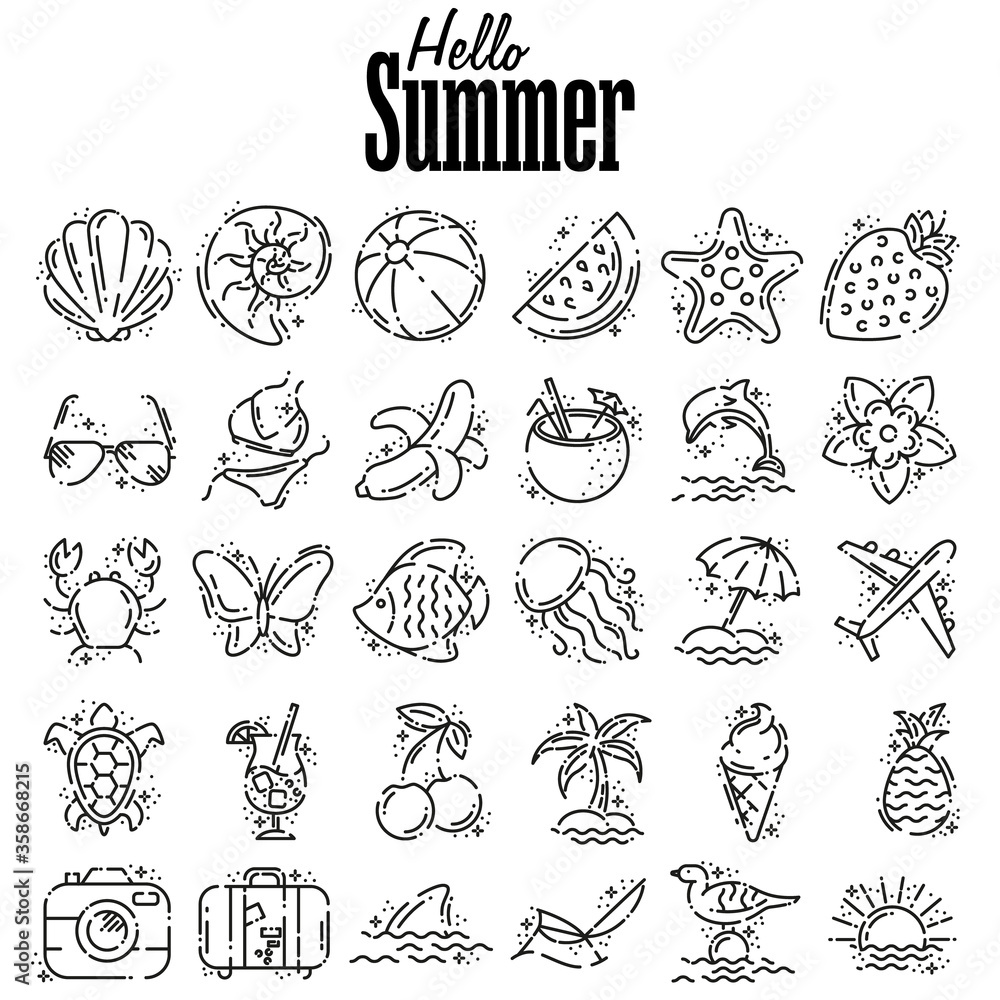 Fototapeta premium Thin line icons set of summer and beach. Outline symbol collection.