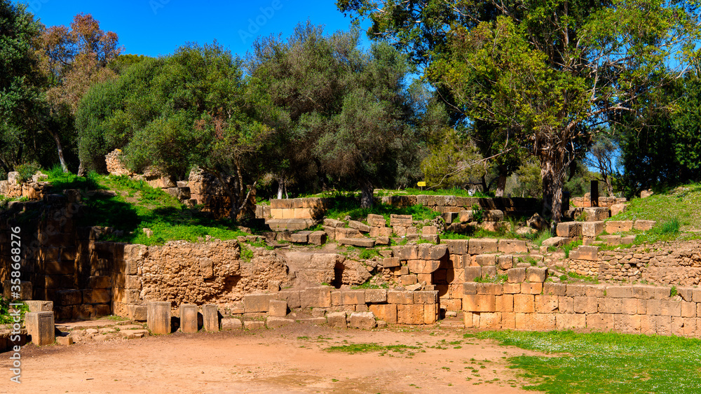 Nature and ruins of Tipasa, a colonia in Roman province Mauretania Caesariensis, nowadays Algeria. UNESCO World Heritage Site