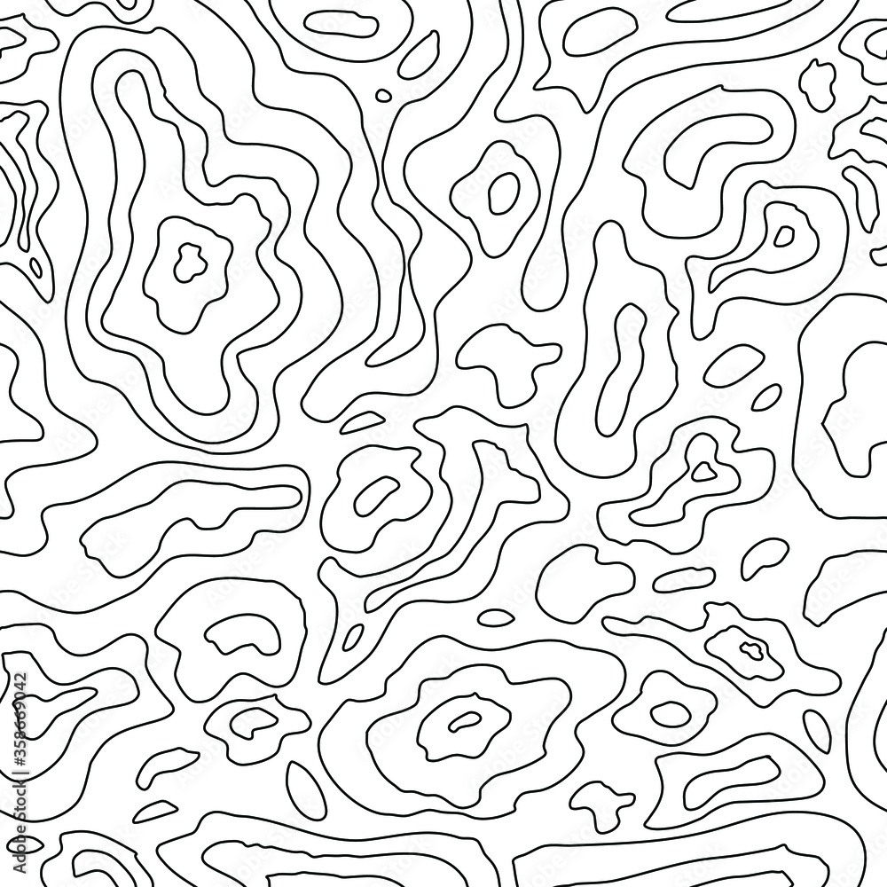 Topographic line seamless pattern. Hand drawn vector illustration. Good for fabric print, wrapping paper, wallpapers, cards.