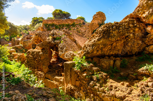 Nature and ruins of Tipasa, a colonia in Roman province Mauretania Caesariensis, nowadays Algeria. UNESCO World Heritage Site