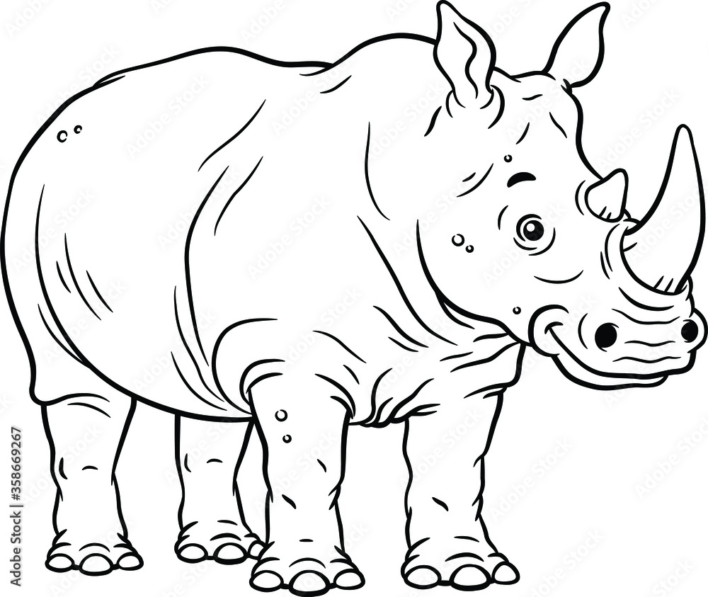 Fototapeta premium Vector Cartoon Rhino Line Art
