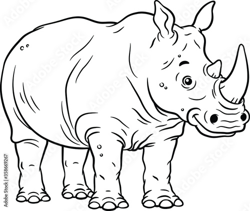 Vector Cartoon Rhino Line Art